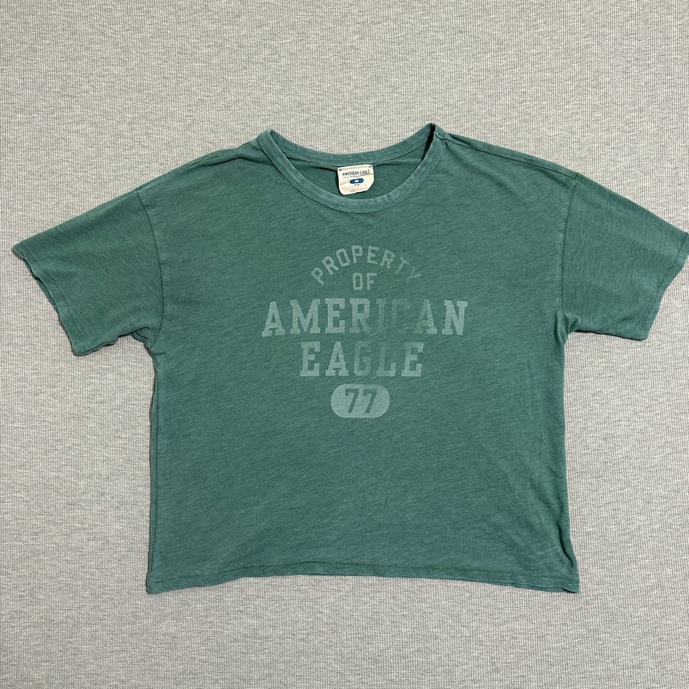 American Eagle Green Graphic T-Shirt Boxy Short Sleeve Cotton Women Medium